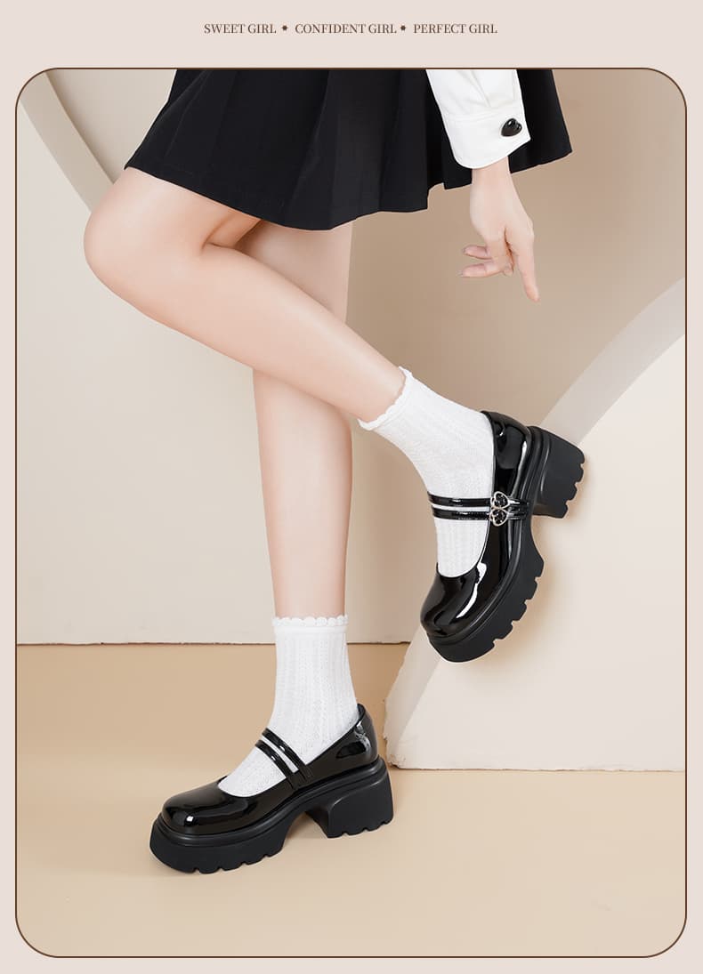 メリージェーン風×二重ストラップ|クラシカル厚底パンプス
