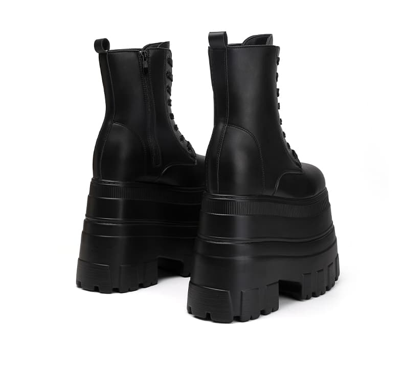 【存在感抜群 高身長 機能性】+22cm厚底 レースアップブーツ(編み上げ)