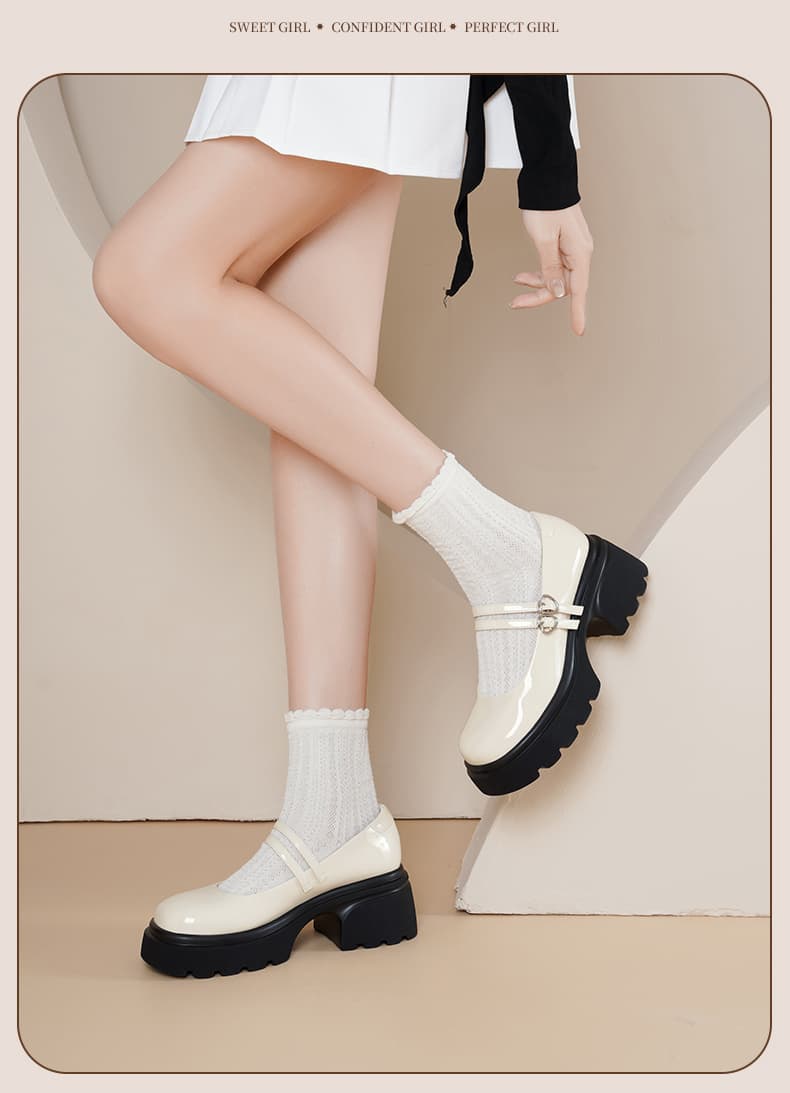 メリージェーン風×二重ストラップ|クラシカル厚底パンプス